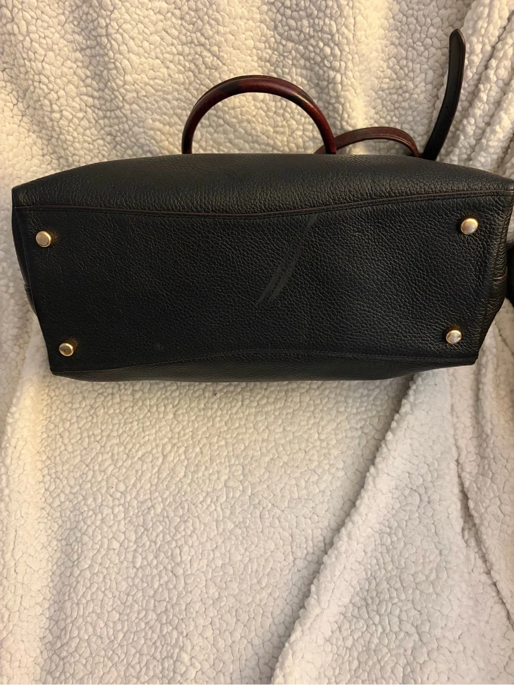 Coach Black Leather Satchel with Brown Signature Pocket and Burgundy Trim